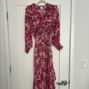 Misa Los Angeles Pink and Red Long Sleeve Dress